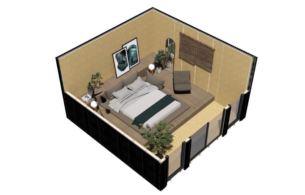 rendu intérieur d'un Studio de jardin utiliser comme chambre avec un lit double