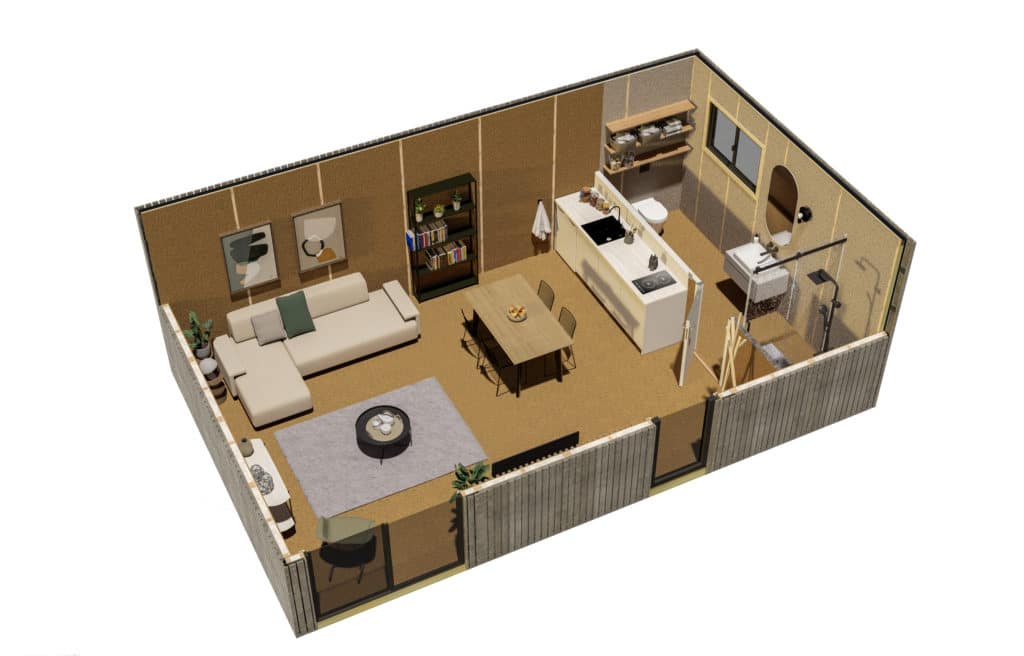 Rendu 3D intérieur d'un studio de jardin utiliser comme pièces de vie supplémentaire