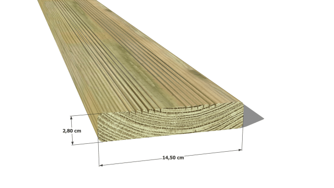 Lame de terrasse en pin sylvestre traité autoclave vert classe 4 – Section 27x145 mm