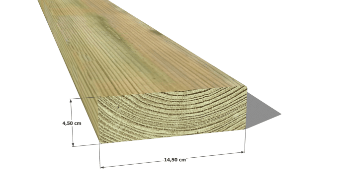 Madrier / Chevron en pin sylvestre traité autoclave vert classe 4 – Section 45x145 mm