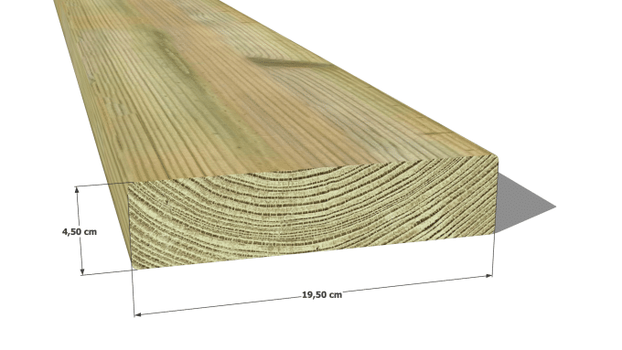 Madrier / Chevron en pin sylvestre traité autoclave vert classe 4 – Section 45x195 mm