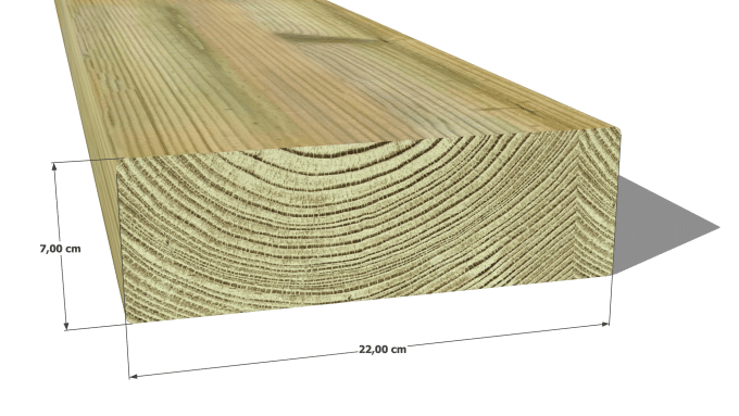 Madrier en pin sylvestre traité autoclave vert classe 4 – Section 70x220 mm