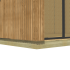 Détail d'angle bas d'un studio bois, bardage vertical clair posé sur dalle plancher