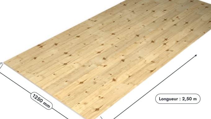 Panneau 3 plis en épicéa – Dimensions 1250x2500 mm – Épaisseur 12 mm, pièce cotée, Studio Français