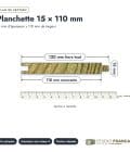 Planchette en pin sylvestre traité autoclave classe 4 – Section 15x110 mm, plan de section, Studio Français