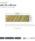 Latte en pin sylvestre traité autoclave vert classe 4 – Section 16x60 mm, plan de section, Studio Français