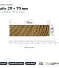 Latte en pin sylvestre traité autoclave brun classe 3 – Section 20x70 mm, plan de section, Studio Français