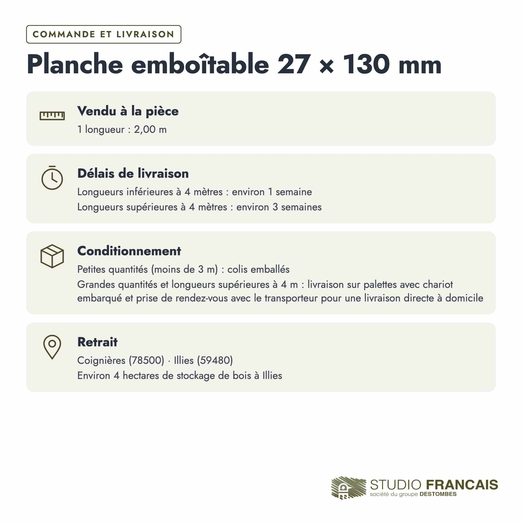 Planche emboîtable en pin sylvestre traité autoclave gris classe 3 – Section 27x130 mm, commande et livraison, Studio Français