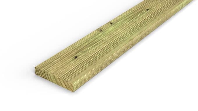 Lame de terrasse en pin sylvestre traité autoclave vert classe 4 – Section 27x145 mm, vue principale, Studio Français
