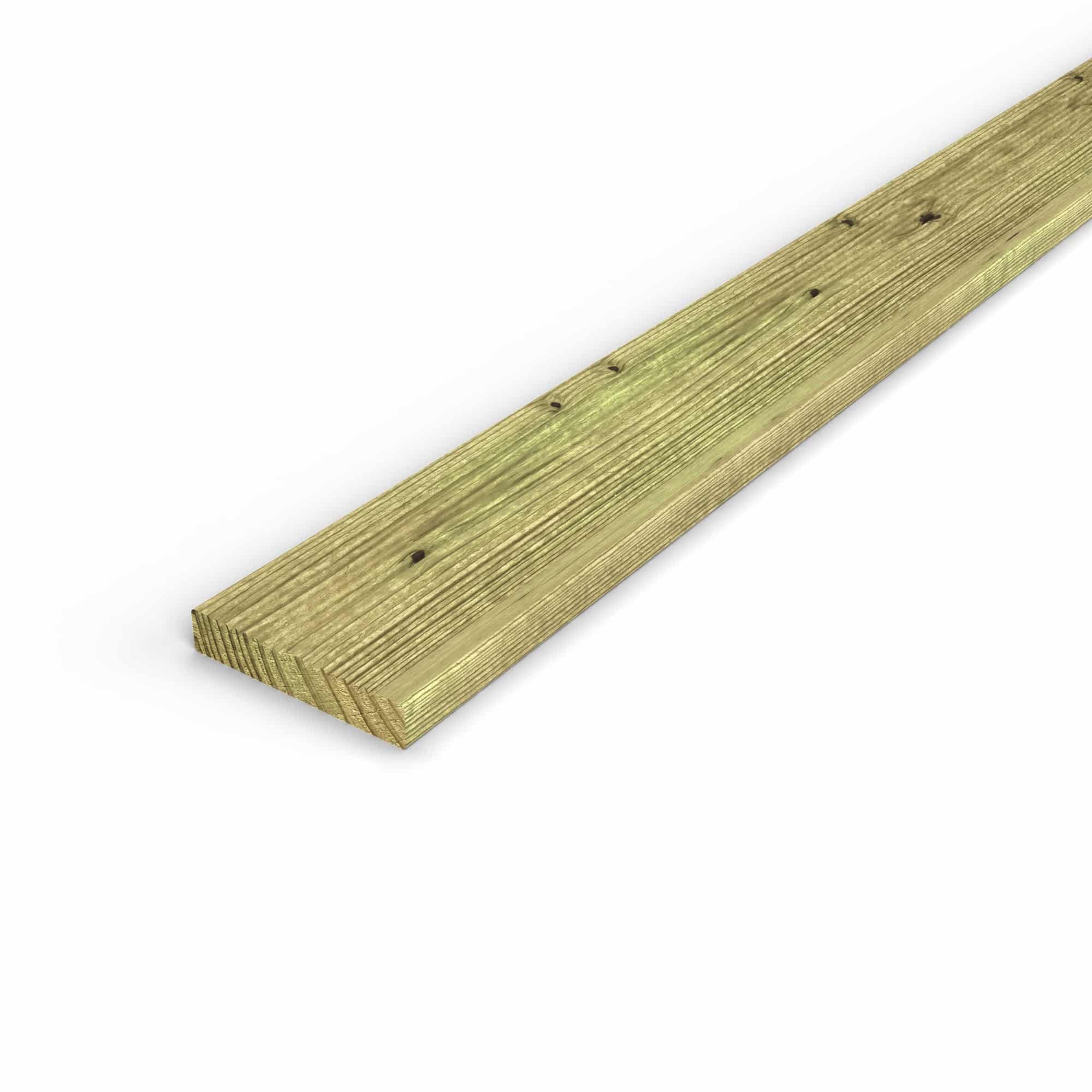 Lame de terrasse en pin sylvestre traité autoclave vert classe 4 – Section 27x145 mm, vue principale, Studio Français