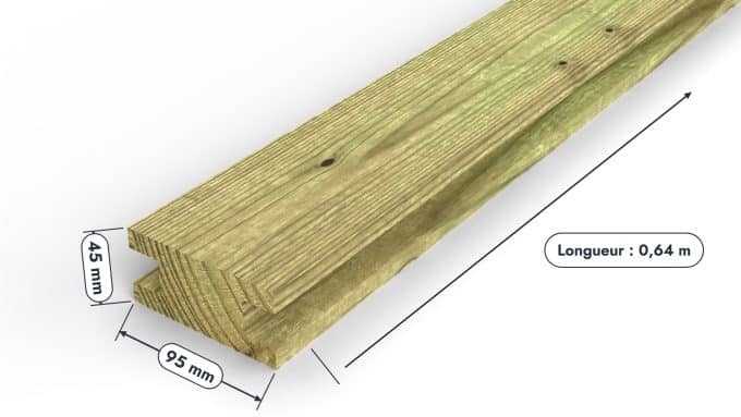 Chevron en pin sylvestre profil H traité autoclave vert classe 4 – Section 45x95 mm H, pièce cotée, Studio Français
