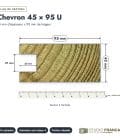 Profilé bois en U 45x95, pin autoclave rainuré sur un seul chant, plan de section, Studio Français