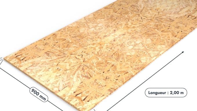Panneau OSB 3 rainuré-languette – Dimensions 900x2000 mm – Épaisseur 18 mm, pièce cotée, Studio Français