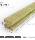 Poteau en pin sylvestre profil H traité autoclave vert classe 4 – Section 90x90 mm H, pièce cotée, Studio Français