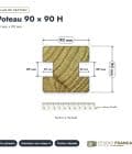 Poteau en pin sylvestre profil H traité autoclave vert classe 4 – Section 90x90 mm H, plan de section, Studio Français