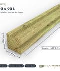 Poteau en pin sylvestre profil L traité autoclave vert classe 4 – Section 90x90 mm L, pièce cotée, Studio Français