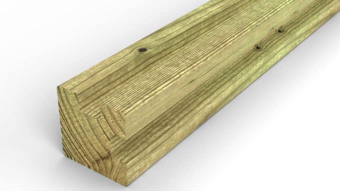 Poteau en pin sylvestre profil L traité autoclave vert classe 4 – Section 90x90 mm L, vue principale, Studio Français