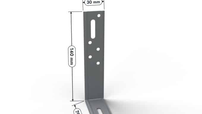 Équerre de fixation galvanisée 140 x 70 x 30 mm, acier de 1,5 mm : piece cotee