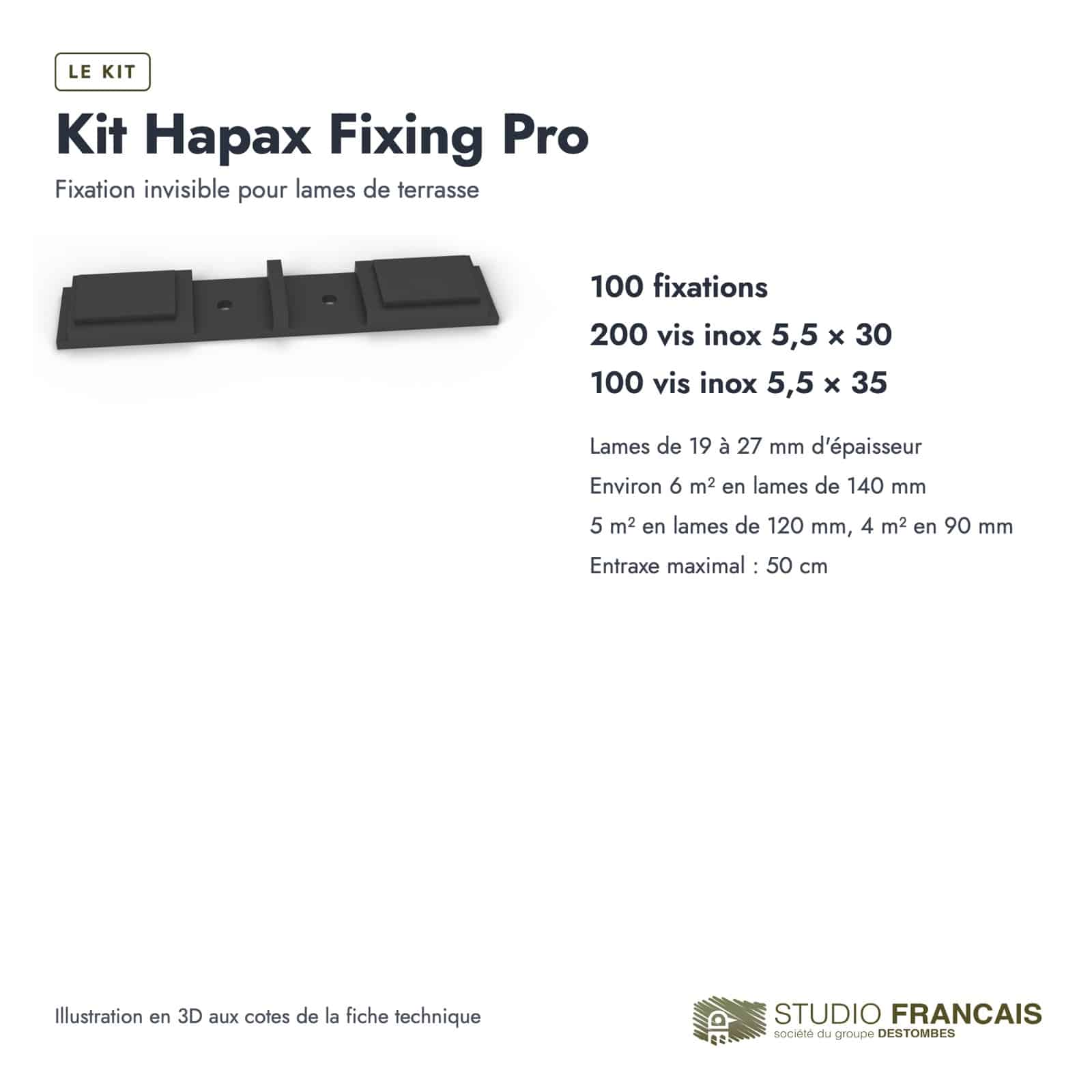 Fixation invisible Hapax Fixing Pro pour lames de 19 à 27 mm : boite ou ensemble