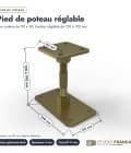 Pied de poteau réglable Brekar, platine 90 x 160 mm, poteau 90x90 : piece cotee
