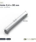 Pointes tête plate galva 2,4x50 mm, carton de 5 kg ou sachet de 100 : piece cotee