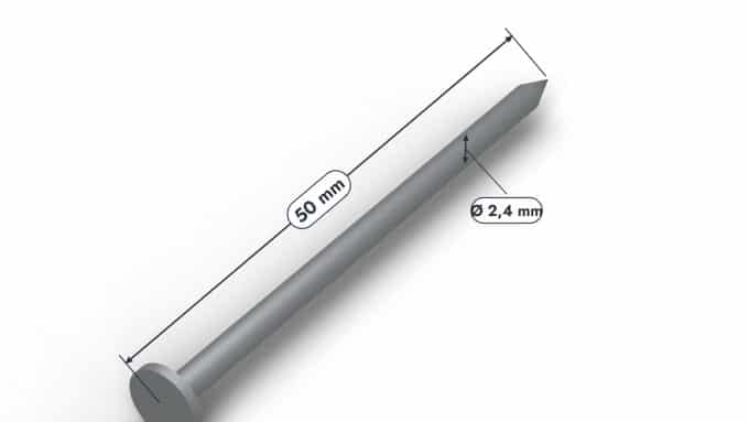 Pointes tête plate galva 2,4x50 mm, carton de 5 kg ou sachet de 100 : piece cotee