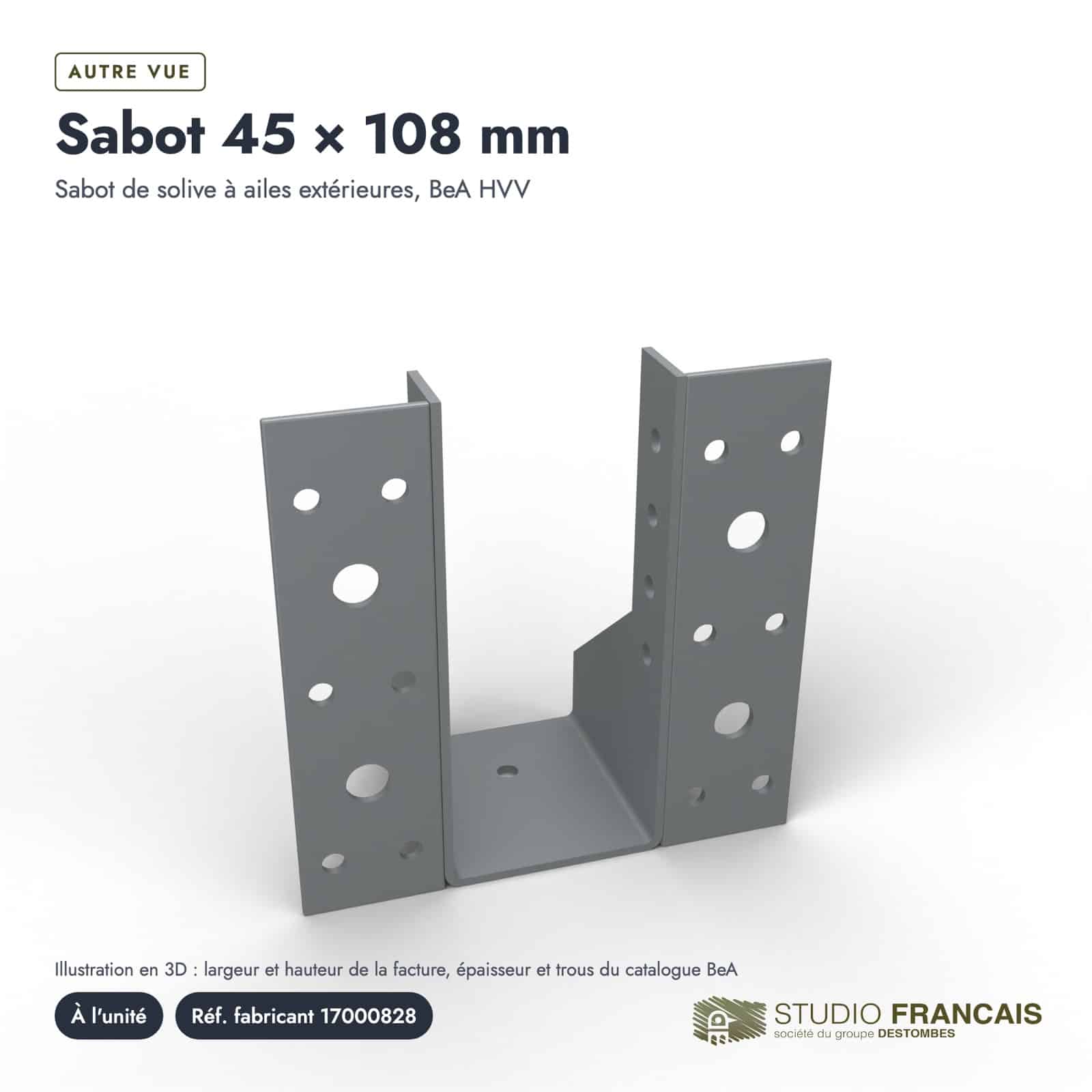 Sabot métallique 45x108 BeA à ailes extérieures, à l’unité : boite ou ensemble