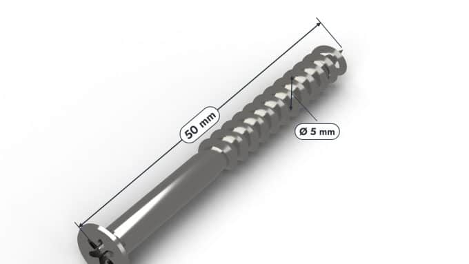 Vis terrasse inox 5x50 A2 à tête réduite, boîte de 200 : piece cotee