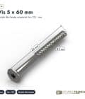 Vis inox 5x60 A2 pfs+, tête fraisée de 10 mm, boîte de 200 : piece cotee