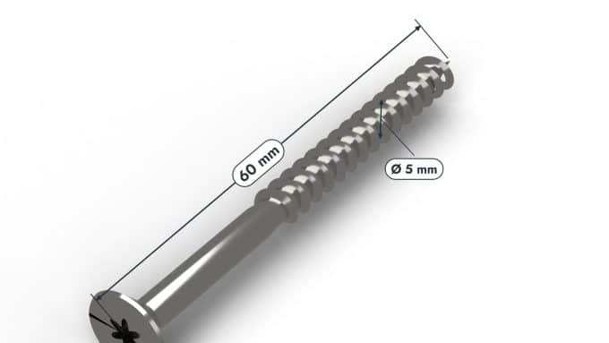 Vis inox 5x60 A2 pfs+, tête fraisée de 10 mm, boîte de 200 : piece cotee
